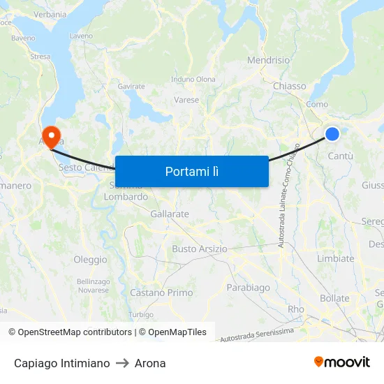 Capiago Intimiano to Arona map