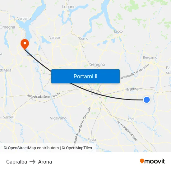 Capralba to Arona map