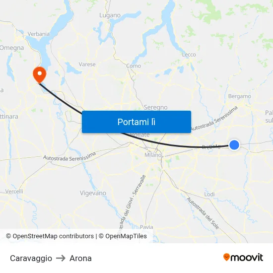 Caravaggio to Arona map