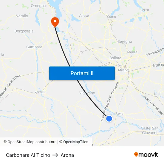 Carbonara Al Ticino to Arona map