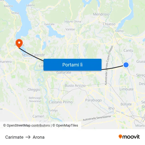 Carimate to Arona map