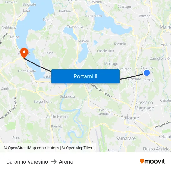 Caronno Varesino to Arona map