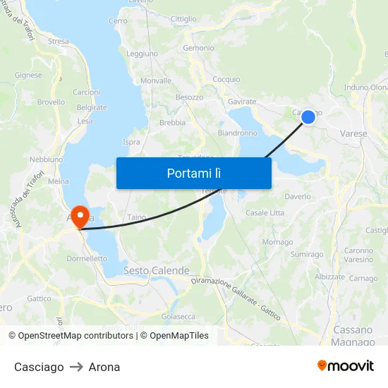 Casciago to Arona map