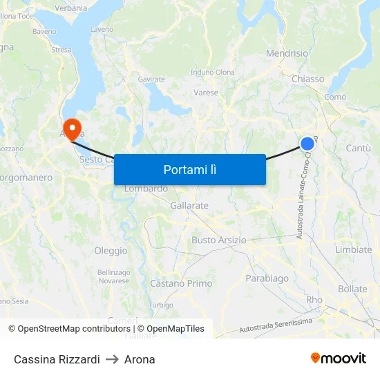 Cassina Rizzardi to Arona map