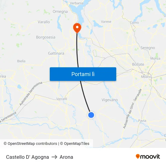 Castello D' Agogna to Arona map