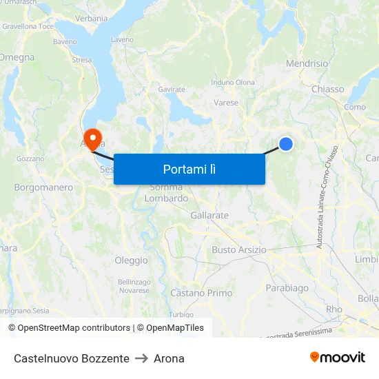 Castelnuovo Bozzente to Arona map