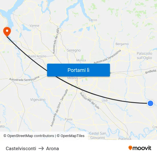 Castelvisconti to Arona map