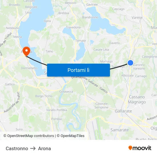 Castronno to Arona map