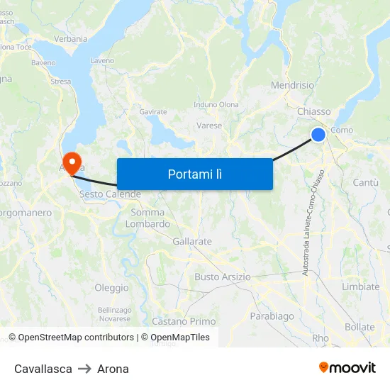 Cavallasca to Arona map