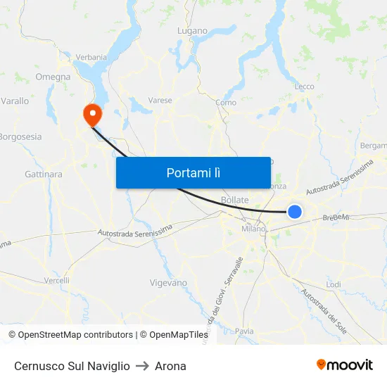 Cernusco Sul Naviglio to Arona map