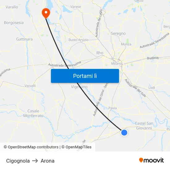 Cigognola to Arona map