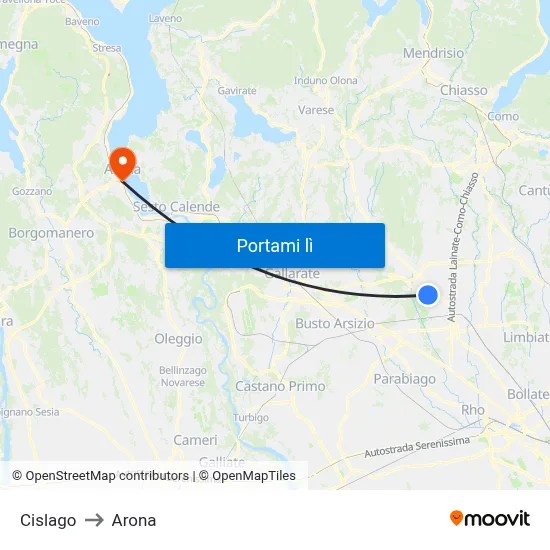 Cislago to Arona map