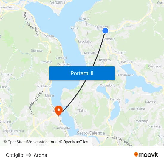 Cittiglio to Arona map