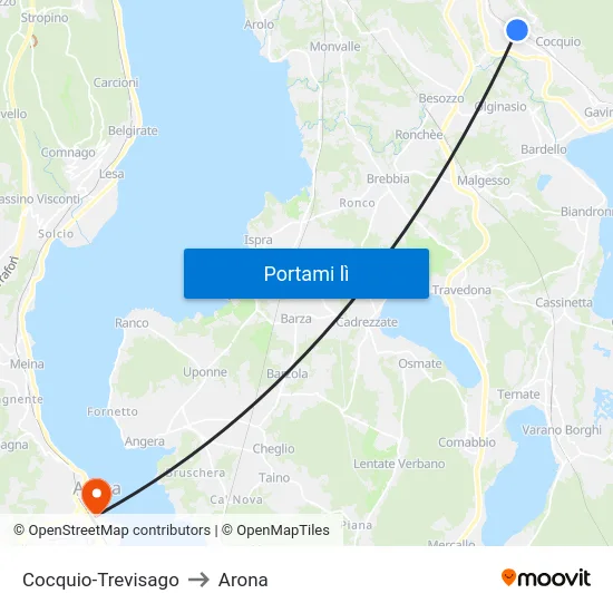 Cocquio-Trevisago to Arona map