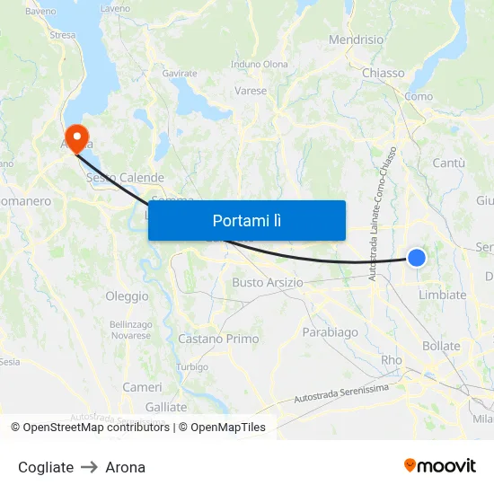Cogliate to Arona map