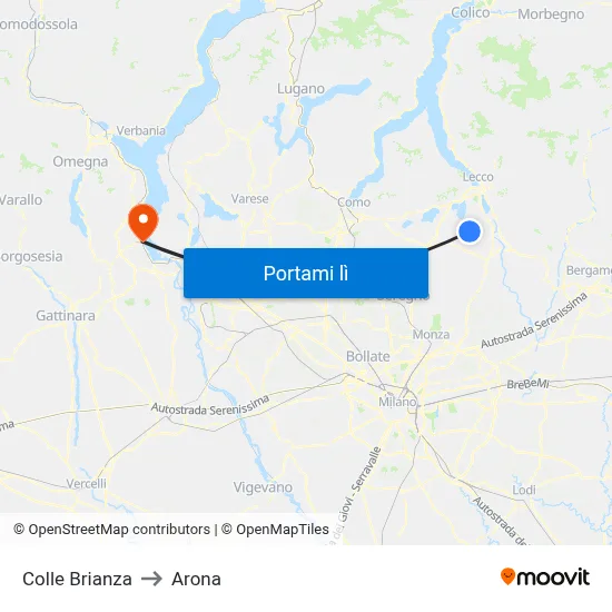 Colle Brianza to Arona map