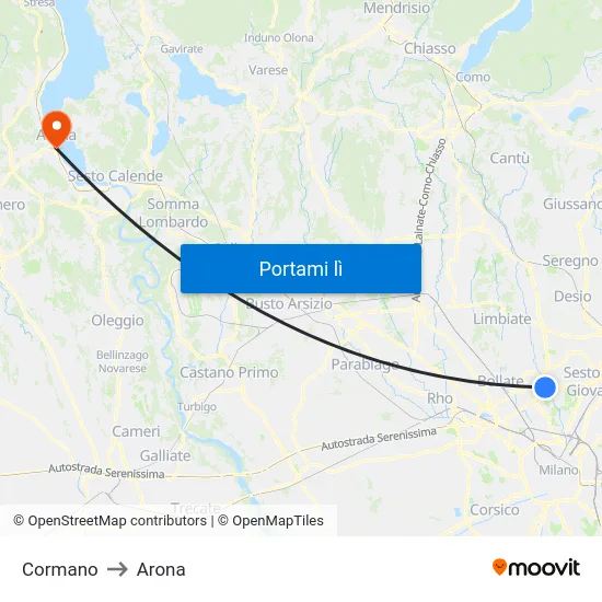 Cormano to Arona map