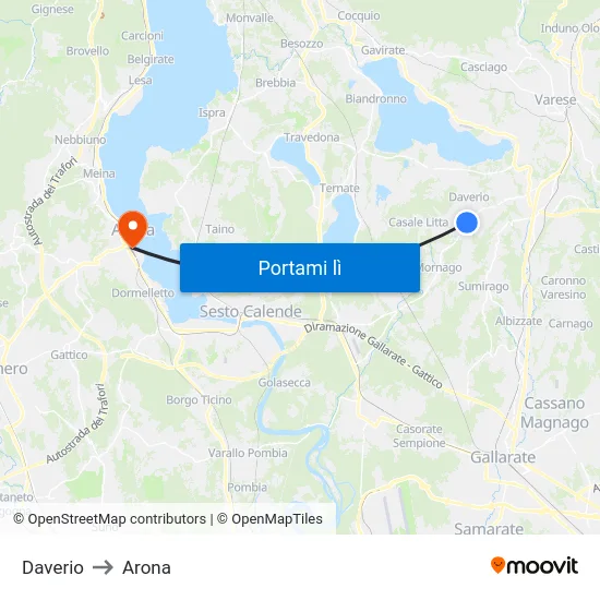 Daverio to Arona map