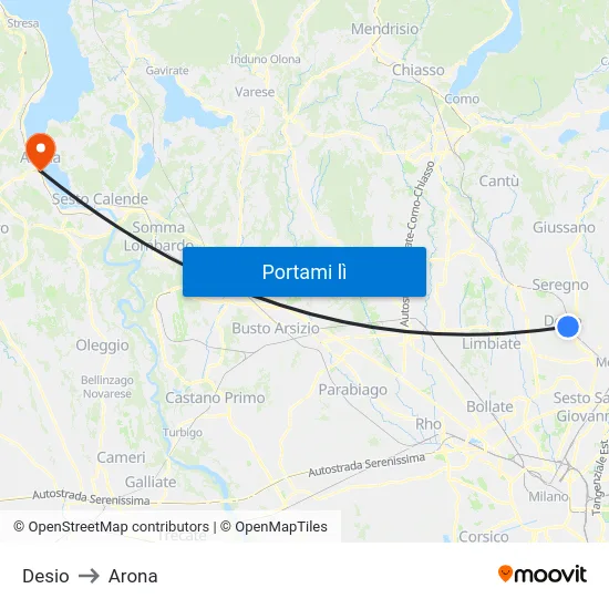 Desio to Arona map