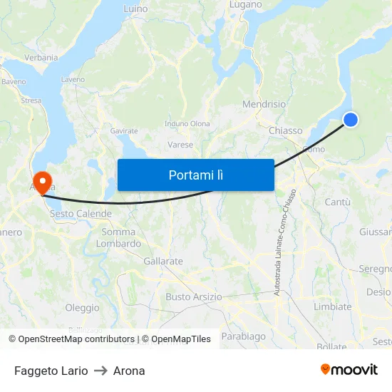 Faggeto Lario to Arona map