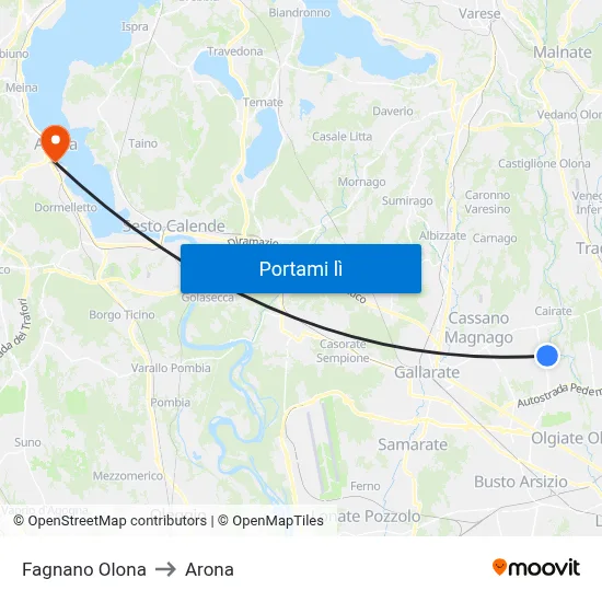 Fagnano Olona to Arona map