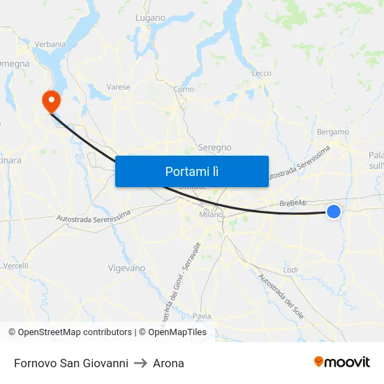 Fornovo San Giovanni to Arona map