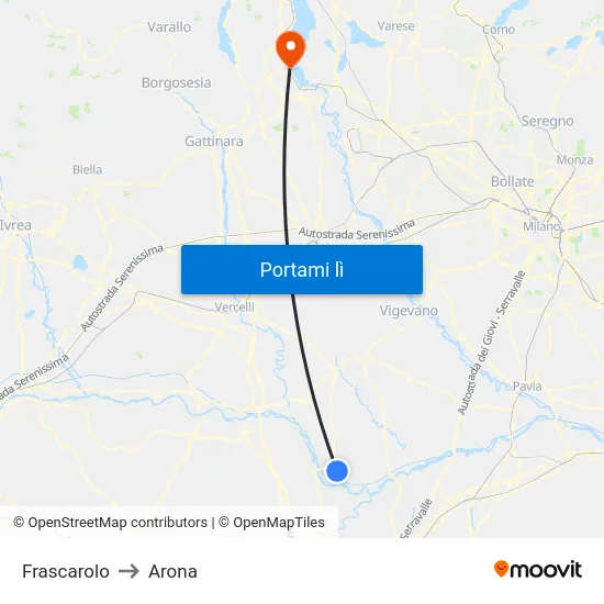 Frascarolo to Arona map