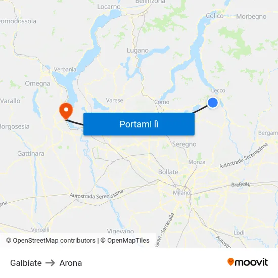 Galbiate to Arona map