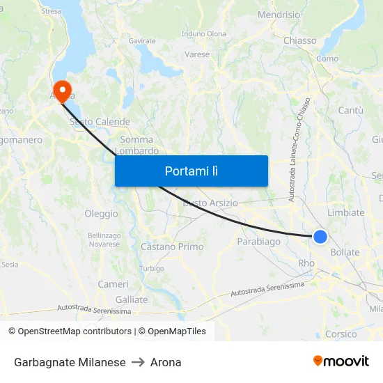 Garbagnate Milanese to Arona map