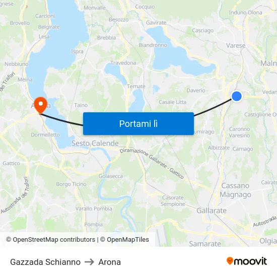 Gazzada Schianno to Arona map