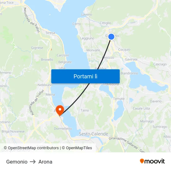 Gemonio to Arona map