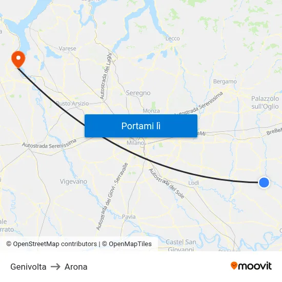 Genivolta to Arona map