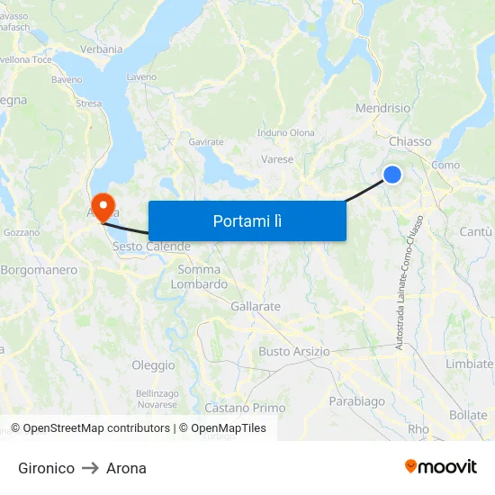 Gironico to Arona map
