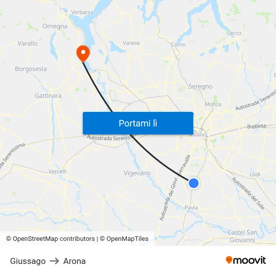 Giussago to Arona map