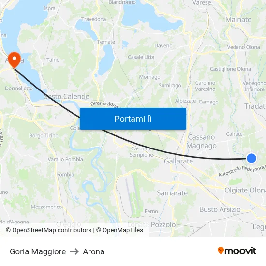 Gorla Maggiore to Arona map