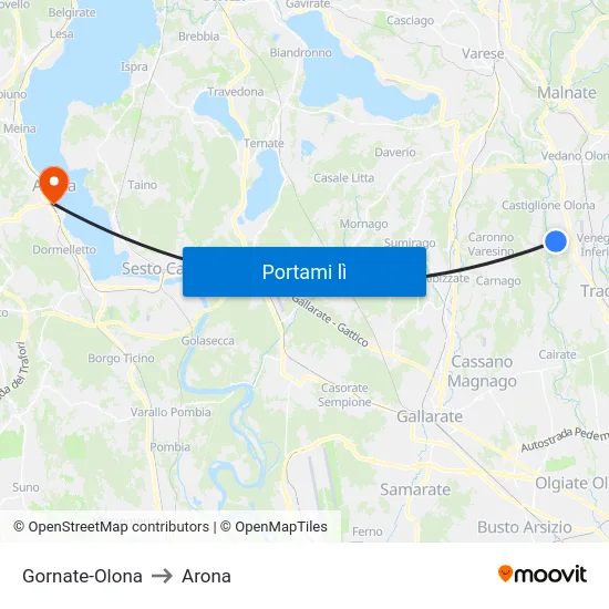 Gornate-Olona to Arona map