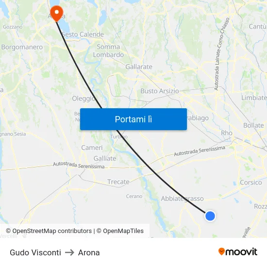 Gudo Visconti to Arona map