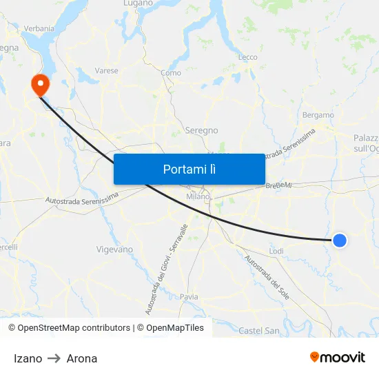 Izano to Arona map