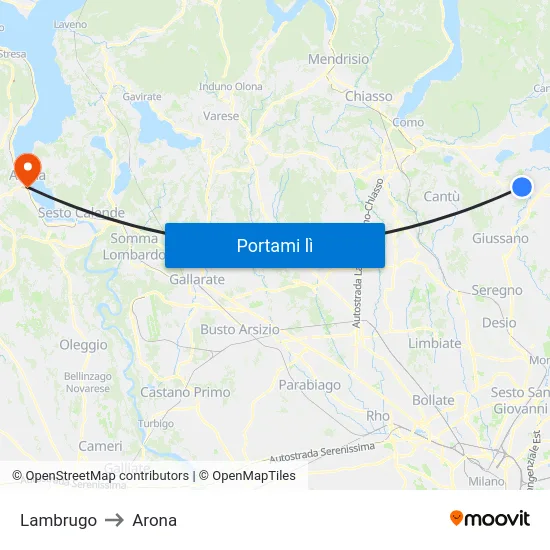 Lambrugo to Arona map