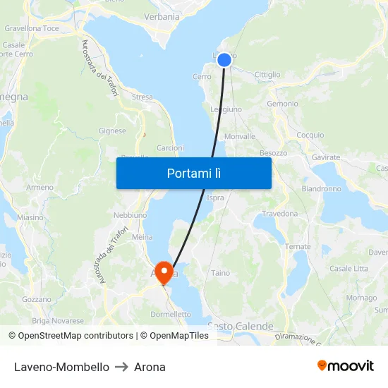 Laveno-Mombello to Arona map