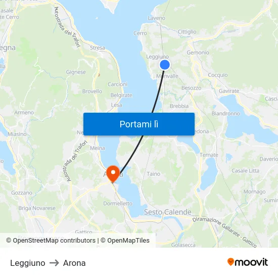 Leggiuno to Arona map