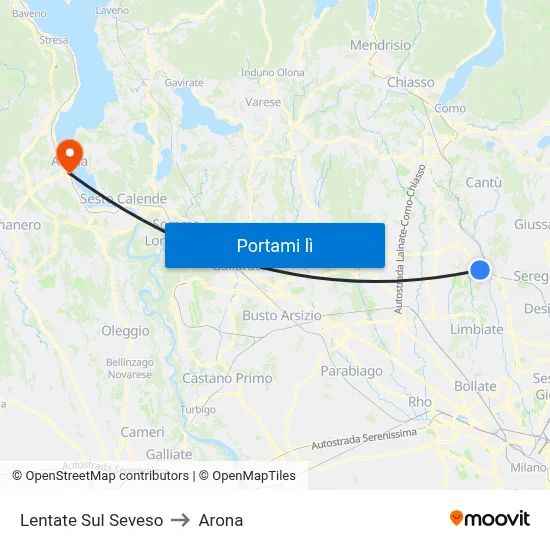 Lentate Sul Seveso to Arona map