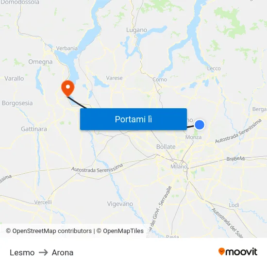 Lesmo to Arona map