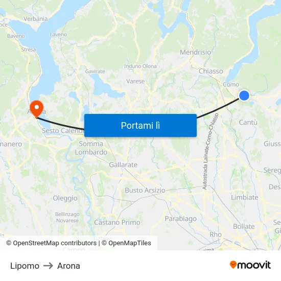 Lipomo to Arona map