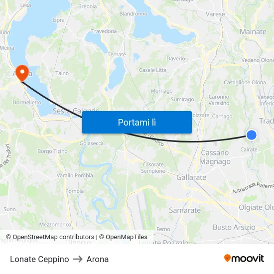 Lonate Ceppino to Arona map