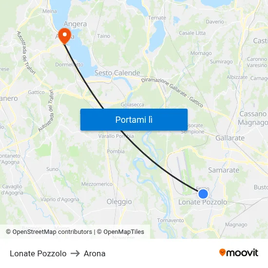 Lonate Pozzolo to Arona map