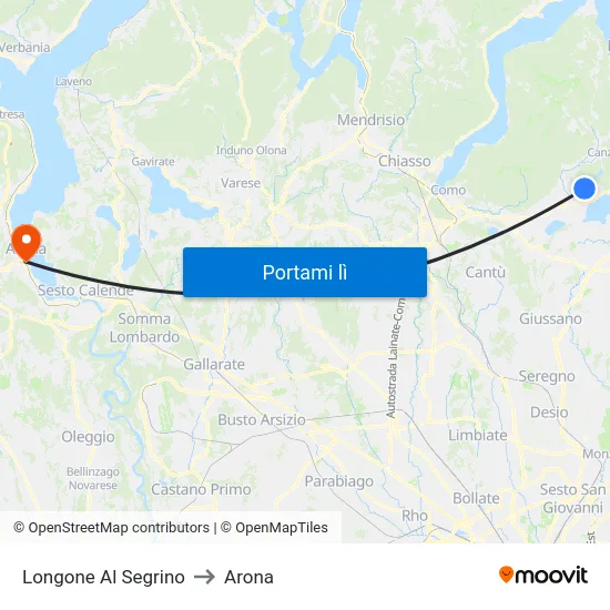 Longone Al Segrino to Arona map