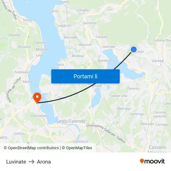 Luvinate to Arona map