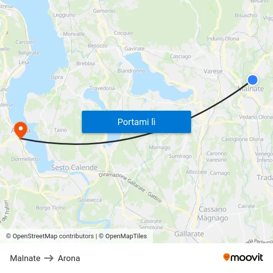 Malnate to Arona map
