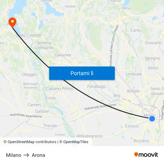 Milano to Arona map